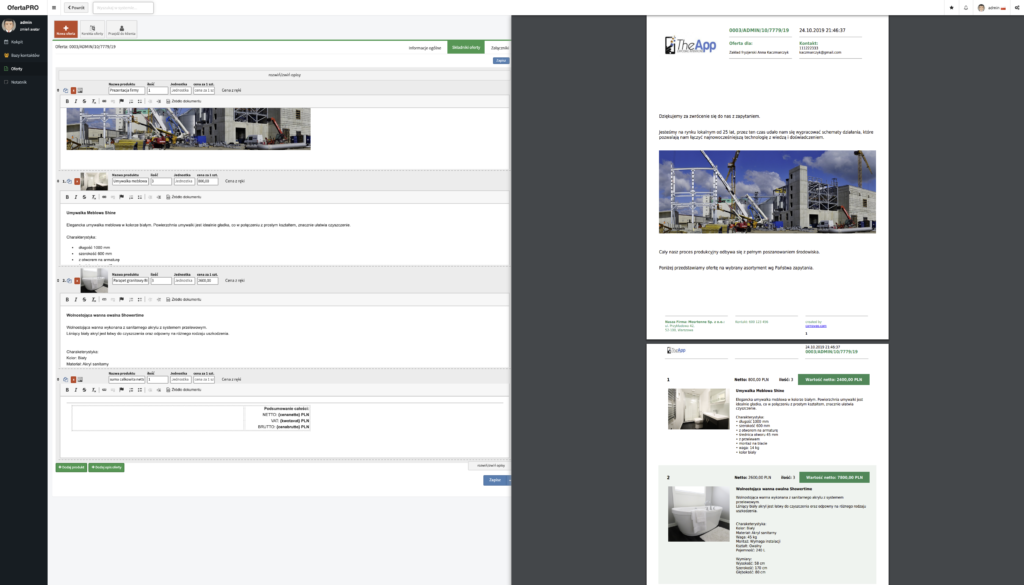wygląd oferty w PDF